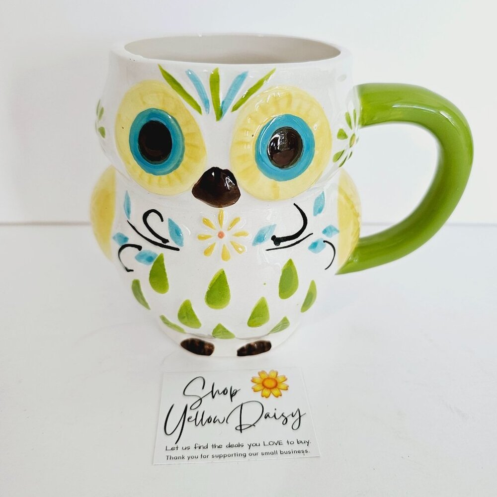 Boston Warehouse Owl Coffee Mug 3D Sculpted Folk Art Ceramic Tea Cup Whimsical